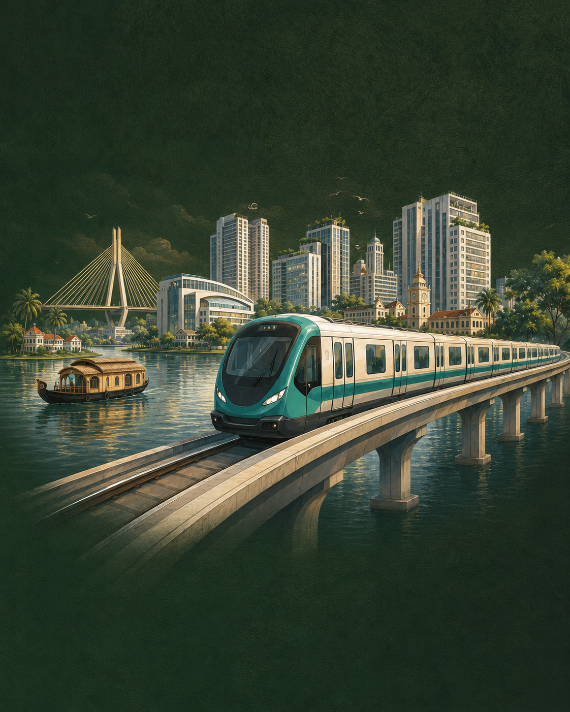 Kochi metro passing through the city