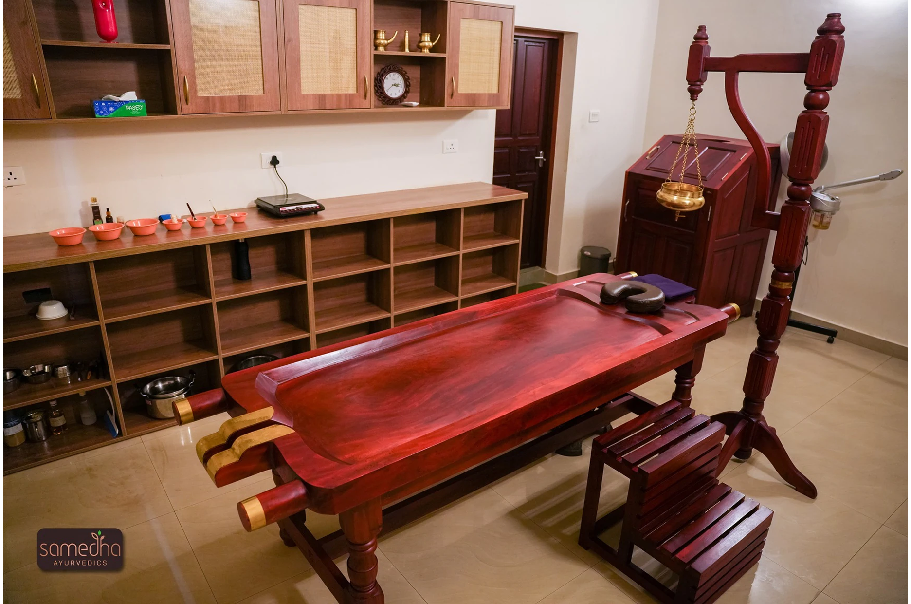 Ayurvedic treatment room at Samedha Ayurveda