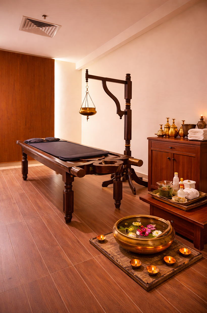 Ayurvedic treatment room at Samedha Ayurveda